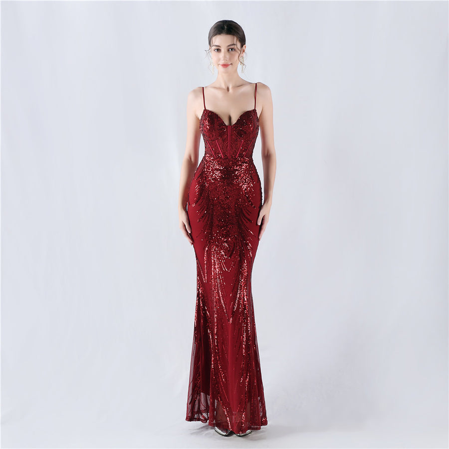 Shaped Waist Sequin Formal Dress