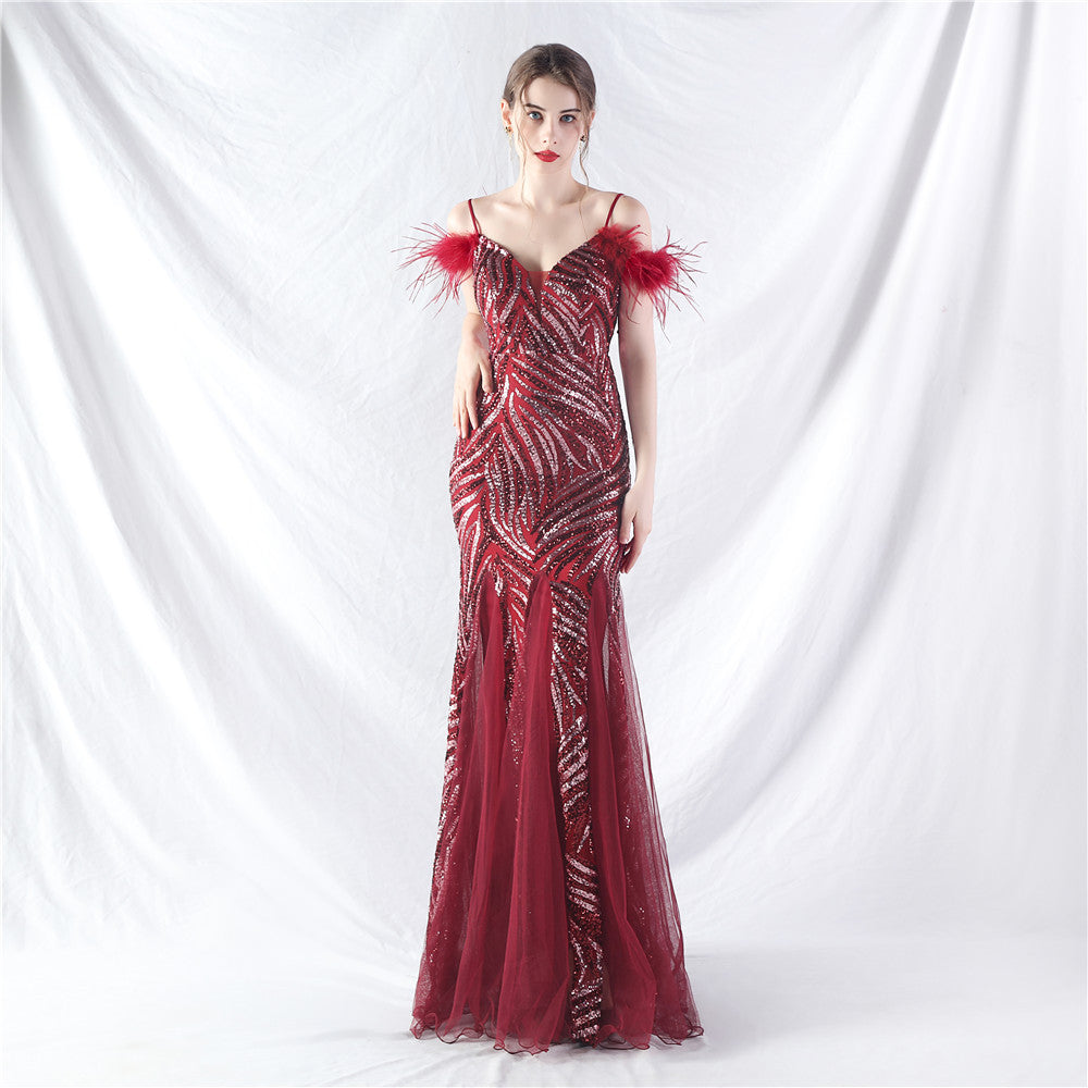 Beaded Patchwork Mesh Formal Dress