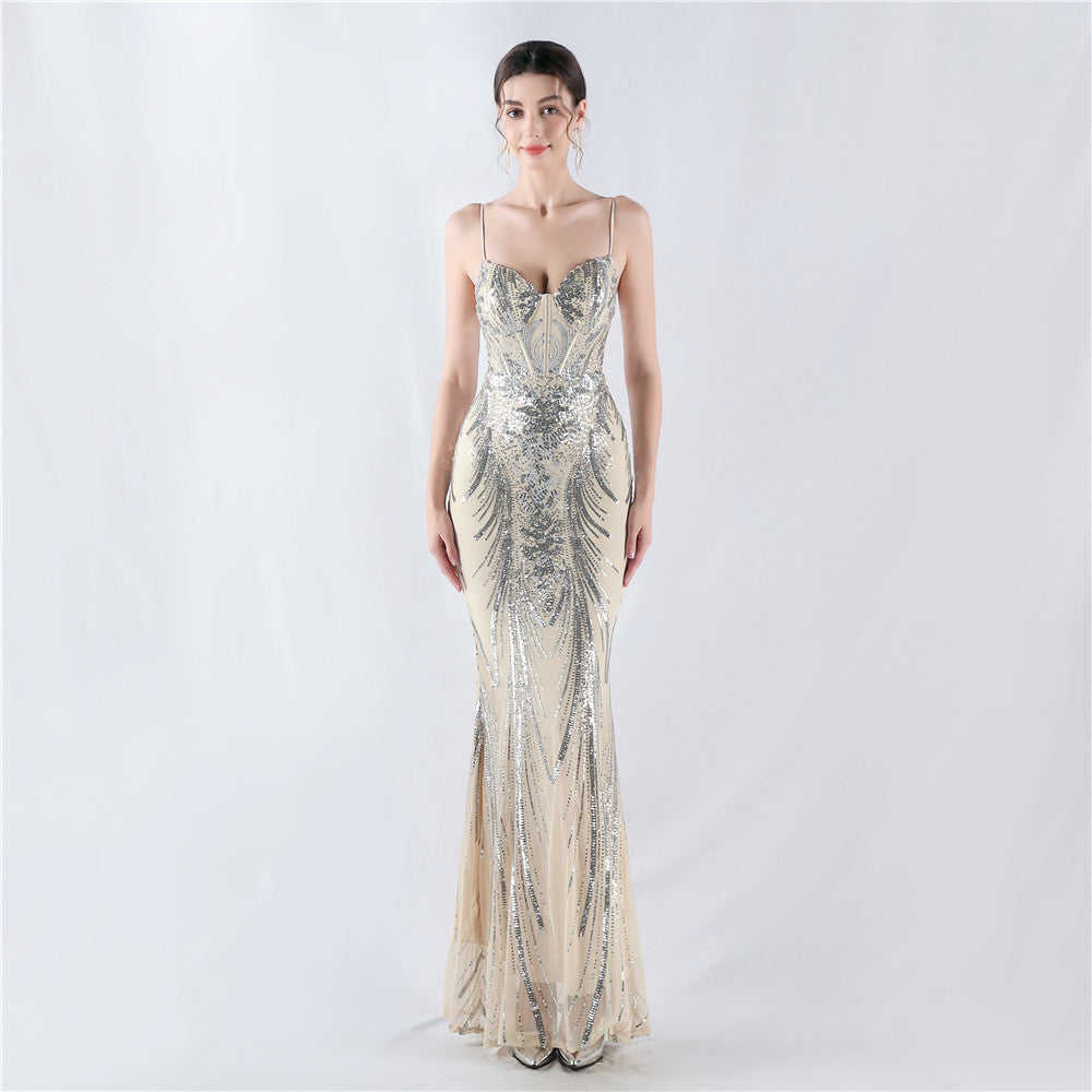 Shaped Waist Sequin Formal Dress