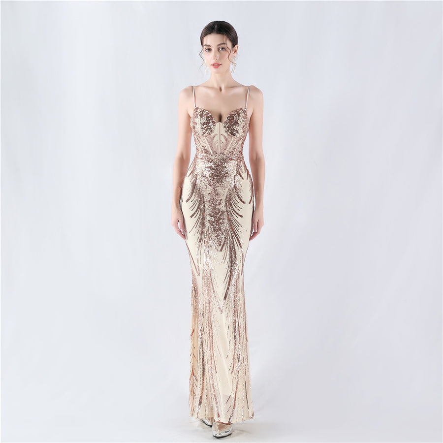 Shaped Waist Sequin Formal Dress