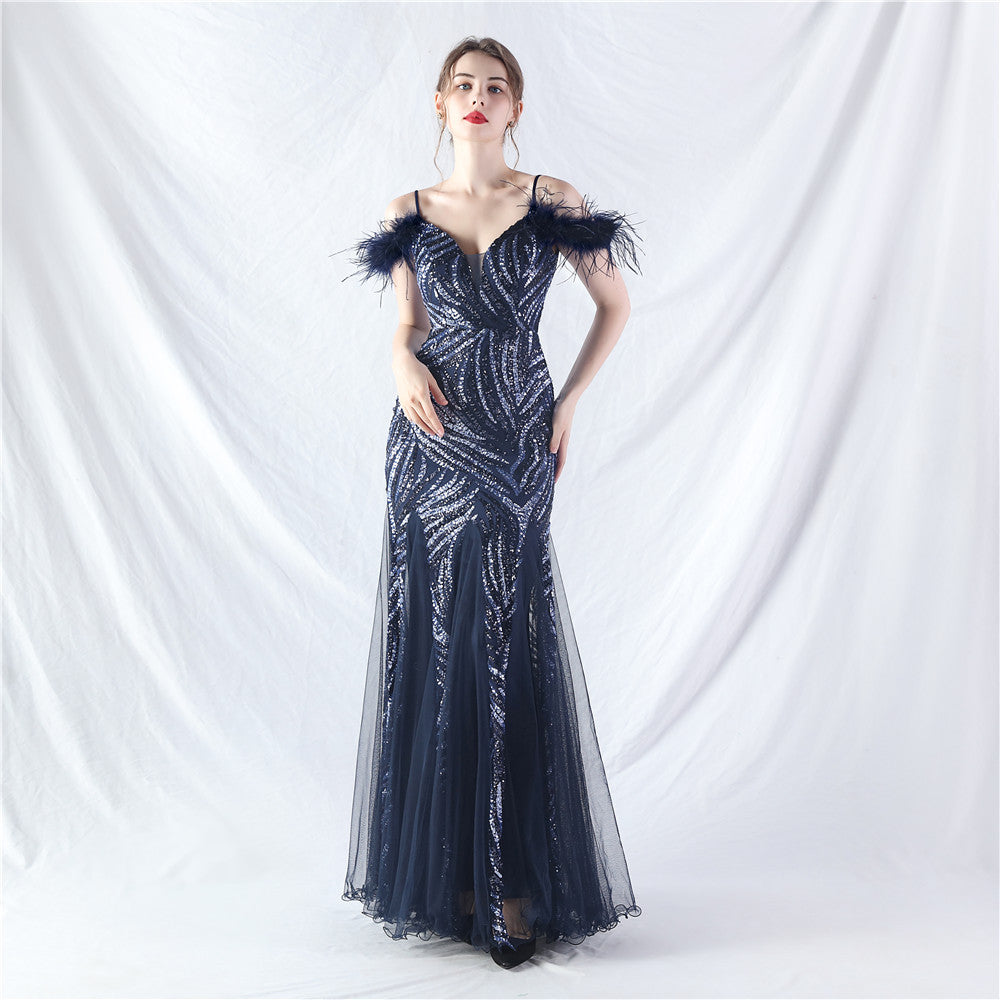 Beaded Patchwork Mesh Formal Dress