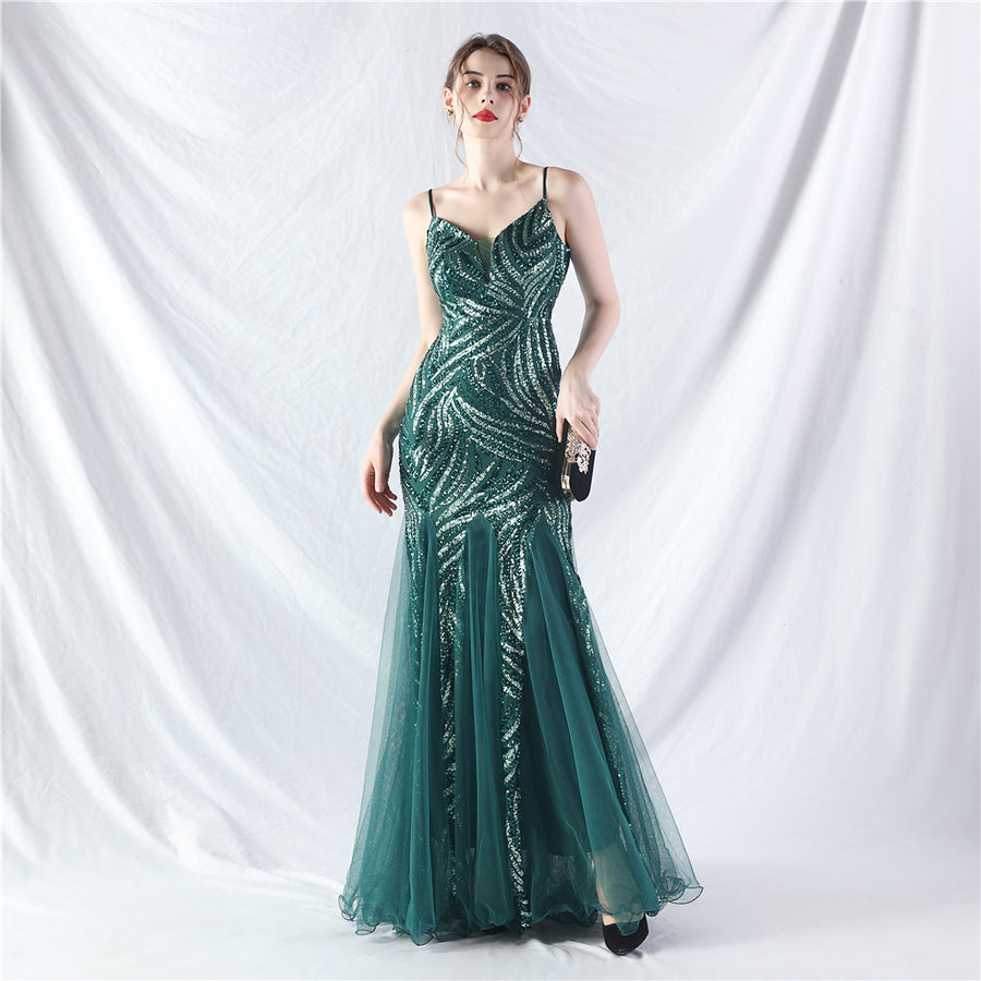 Beaded Patchwork Mesh Halter Formal Dresses