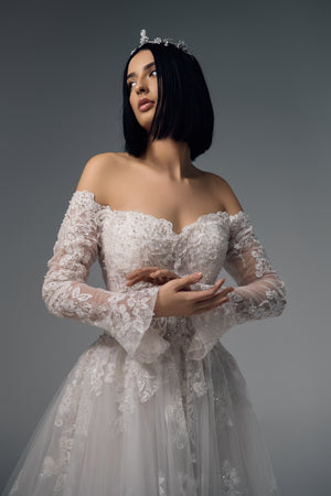 Altheira lace A-line wedding dress, long-sleeve detail view