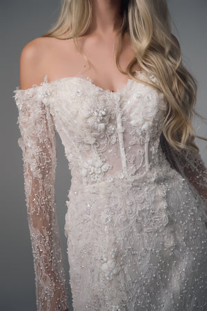 Asteria floral lace mermaid wedding dress, bodice detail