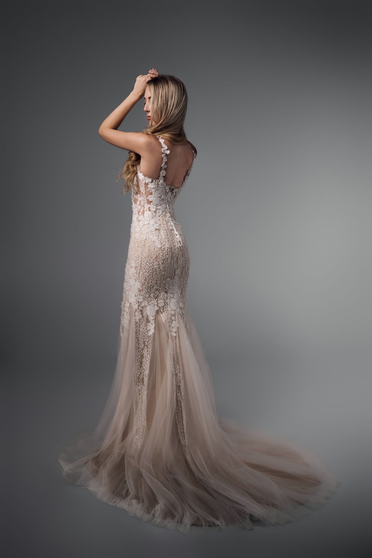 Jessamine low-back beaded lace mermaid wedding dress with train