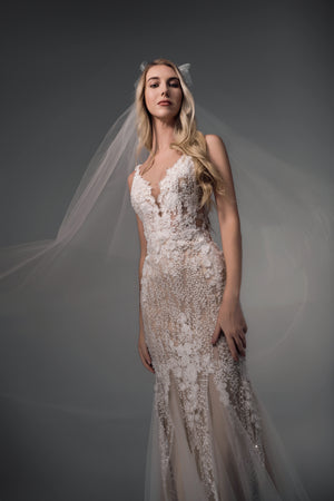 Jessamine floral beaded lace wedding dress bodice detail