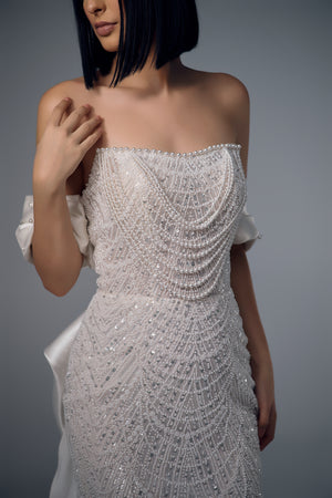 Naevia beaded mermaid wedding dress, bodice detail